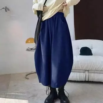 Осенние винтажные свободные шаровары, женские весенние широкие шаровары с карманами, офисные женские однотонные брюки, элегантные 30016 One Size абрикосовый