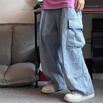 Осенние винтажные свободные широкие мужские джинсы XS чёрный