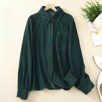 Осенние винтажные вельветовые рубашки с длинными рукавами, женские свободные повседневные рубашки с карманами M красный