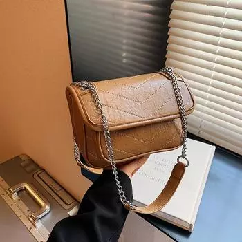 Осенние винтажные женские маленькие квадратные сумки, модная сумка через плечо из искусственной кожи с клапаном и застежкой-застежкой, женская сумка через плечо с цепочками