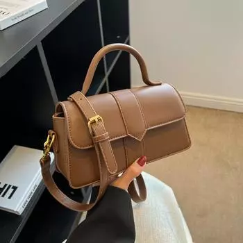 Осенние винтажные женские сумки с квадратной ручкой, сумка на одно плечо из текстурированной искусственной кожи, простая универсальная женская сумка-мессенджер (20cm<Max Length<30cm)