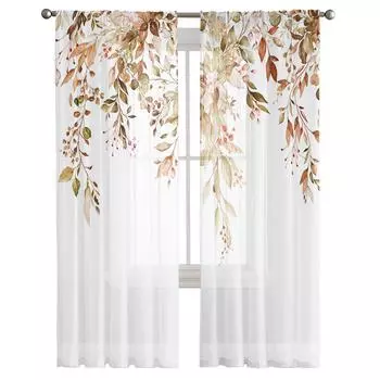 Осенние вуали с дикими цветами на День Благодарения, шторы для спальни, тюлевые оконные занавески для гостиной, прозрачные шторы, жалюзи, портьеры 1 PCS W100XH250cm&Rod Pocket