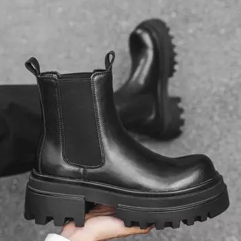 Осенние высокие кожаные туфли на платформе, увеличивающие голенище, ботинки челси, мужские британские ботинки Martin 16773-J 38 чёрный