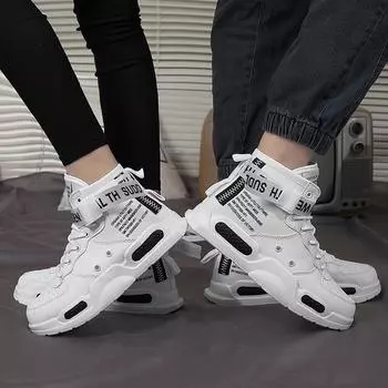 Осенние высокие туфли. Уличные высокие модные мужские туфли. Спортивные кроссовки на толстой подошве. 36 чёрный