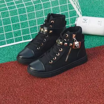 Осенние высокие женские парусиновые туфли студенческие туфли корейская версия повседневные туфли на липучках на плоской подошве маленькие белые туфли туфли для серфинга 35 белый