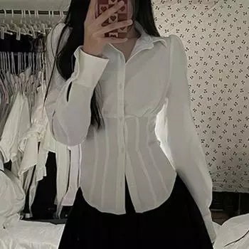 Осенние Y2K белые сексуальные рубашки женские уличные туники с длинным рукавом топы для студентов Jk Preppy корейская мода тонкие универсальные блузки новые S белый