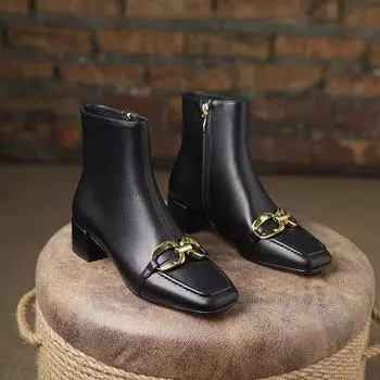 Осенние женские ботильоны из натуральной кожи с бахромой, на молнии, на толстом каблуке, с квадратным носком, с цепочкой и кисточками, модные женские современные ботинки 34 бежевый