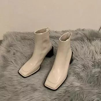 Осенние женские ботильоны, модные туфли с квадратным носком сзади, женские короткие ботинки на квадратном каблуке, женская зимняя обувь для женщин 35 бежевый