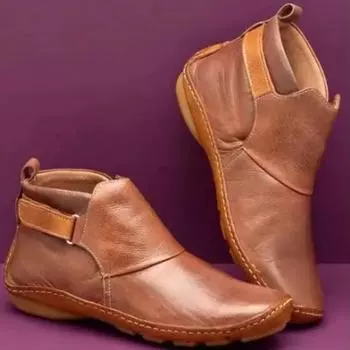 Осенние женские ботильоны на плоской подошве с круглым носком, римские туфли для ходьбы, повседневная обувь на плоской подошве для женщин, женские сапоги для верховой езды 35