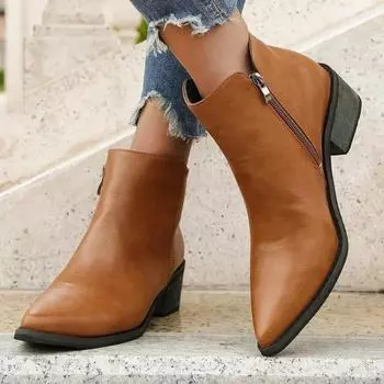 Осенние женские ботильоны в стиле ретро с острым носком, кожаные ботинки, короткие, на толстом каблуке, в стиле вестерн 36 коричневый