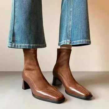 Осенние женские ботинки челси, модные женские ботинки-ботильоны с квадратным носком и молнией, на толстом каблуке, туфли на каблуке, женские сапоги-носки 35 чёрный