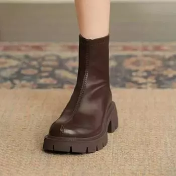 Осенние женские ботинки челси с застежкой-молнией сзади и круглым носком, модные новые ботильоны на толстом каблуке для женщин, женские туфли на платформе 35 чёрный
