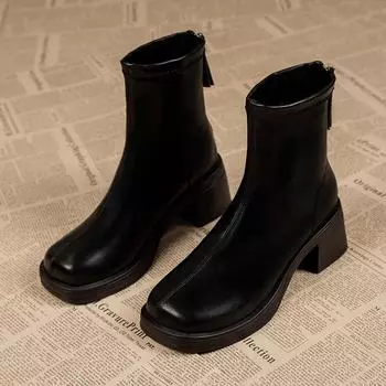 Осенние женские ботинки челси с застежкой-молнией сзади, квадратным носком, ботильоны на толстом каблуке для женщин, обувь на каблуке, женские сапоги для улицы и платья 35