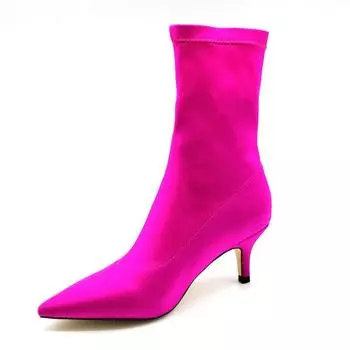 Осенние женские ботинки-носки, ботильоны из эластичной ткани на высоком каблуке с острым носком, женские туфли-лодочки на шпильке 36 красный