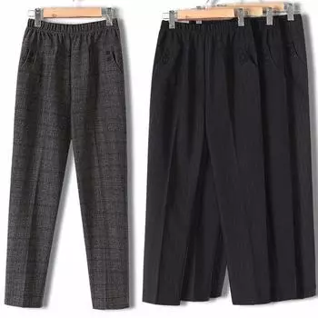 Осенние женские брюки больших размеров 8XL, эластичные свободные повседневные брюки с высокой талией, женские зимние теплые эластичные брюки среднего возраста L
