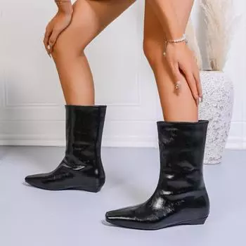 Осенние женские дизайнерские сапоги-рыцари с квадратным носком, женские сапоги, стройнящие фигуру, элегантные женские сапоги на танкетке, короткие ботильоны на низком каблуке, Zapatos De Mujer 35