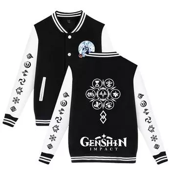 Осенние женские и мужские куртки, куртка-бомбер, бейсбольная куртка Genshin Impact, верхняя одежда в стиле хип-хоп для пар в колледже, костюм XS чёрный