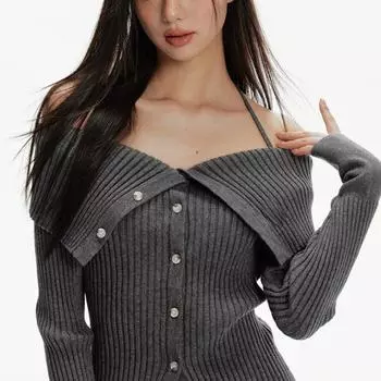 Осенние женские кардиганы с открытыми плечами и открытыми плечами Y2k, эстетические тонкие винтажные свитера в стиле гранж, модные повязки на бретельках, трикотажные женские S бежевый
