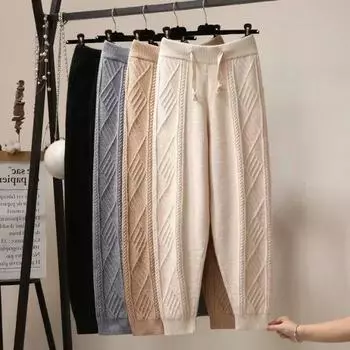 Осенние женские модные свободные повседневные трикотажные брюки с эластичной резинкой на талии One Size верблюд