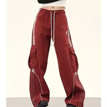 Осенние женские модные свободные прямые широкие брюки с эластичной талией XXL чёрный