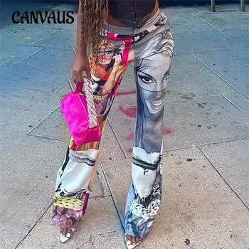 Осенние женские модные уличные тонкие прямые повседневные брюки с цифровой печатью S серый