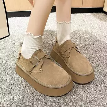 Осенние женские мокасины с круглым носком и толстой подошвой 35 абрикосовый