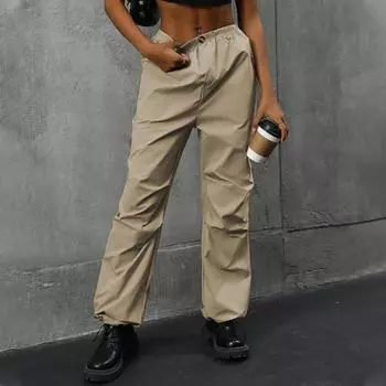 Осенние женские однотонные прямые повседневные брюки с высокой талией для женщин S дубильная кора