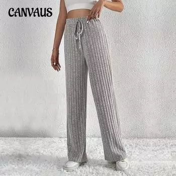 Осенние женские однотонные прямые свободные широкие брюки с высокой талией M серый
