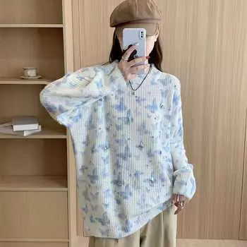 Осенние женские однотонные свитера вязаные базовые модные свободные розовые свитера с круглым вырезом One Size синий