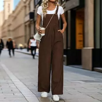 Осенние женские однотонные вельветовые комбинезоны для женщин S коричневый