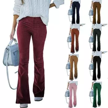 Осенние женские повседневные брюки с высокой талией, европейские и американские однотонные вельветовые свободные прямые брюки для женщин L чёрный