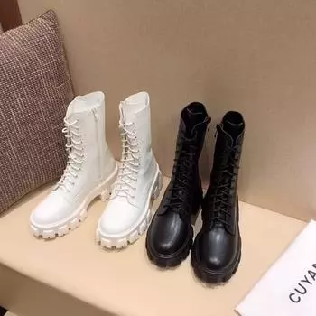 Осенние женские повседневные модные тонкие ботинки средней длины с дышащей толстой подошвой 40 белый