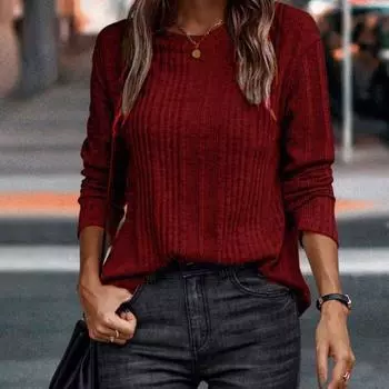 Осенние женские повседневные однотонные теплые футболки с круглым вырезом и длинными рукавами женские S серый