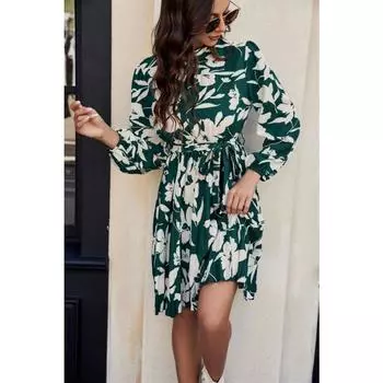 Осенние женские повседневные платья с длинным рукавом и принтом на шнуровке и складками S чёрный