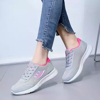 Осенние женские повседневные туфли с круглым носком и сетчатым узором, со шнуровкой спереди, дышащие, на низком каблуке, повседневные спортивные женские туфли 36 чёрный