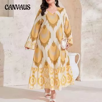 Осенние женские праздничные платья с V-образным вырезом и длинными рукавами, длинное платье 0XL жёлтый