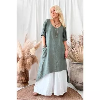 Осенние женские простые винтажные повседневные платья большого размера с неровным подолом свободного кроя S зелёный