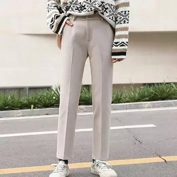 Осенние женские прямые шаровары, шерстяные брюки, женские однотонные зимние повседневные брюки с высокой талией, офисные шерстяные брюки 23977 S бежевый