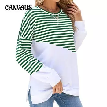 Осенние женские пуловеры, однотонный топ с длинными рукавами и круглым вырезом в полоску S розовый/белый