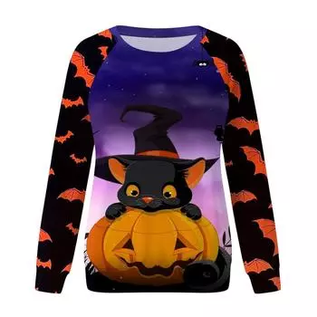 Осенние женские пуловеры повседневные топы винтажная толстовка с принтом на тему Хэллоуина с 3D-принтом женская уличная спортивная толстовка с длинным рукавом S