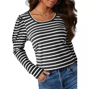 Осенние женские пуловеры с длинными рукавами и круглым вырезом, повседневная базовая рубашка с рукавами-фонариками S белый