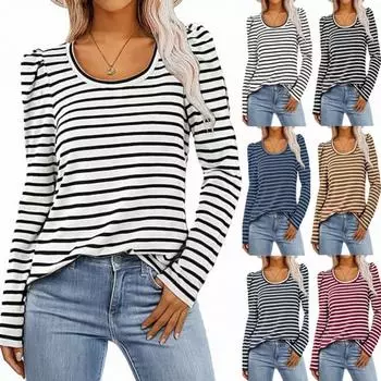 Осенние женские пуловеры с длинными рукавами и круглым вырезом, повседневная базовая рубашка с рукавами-фонариками S белый