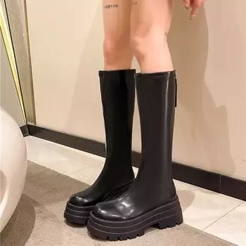 Осенние женские резиновые сапоги Женская обувь Женская зимняя обувь Ботинки на низком каблуке Ботинки с круглым носком Дождевые сапоги до середины икры Botas De Mujer 38
