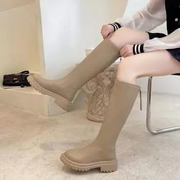 Осенние женские резиновые сапоги Женская обувь Женская зимняя обувь Ботинки на низком каблуке Ботинки с круглым носком Дождевые сапоги до середины икры Botas De Mujer 37