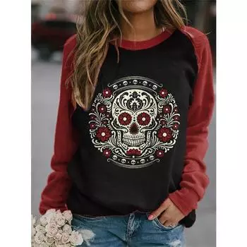 Осенние женские рождественские пуловеры зимние тонкие повседневные топы винтажная хеллоуинская тема 3D принтованная толстовка женская уличная спортивная толстовка с длинным рукавом S