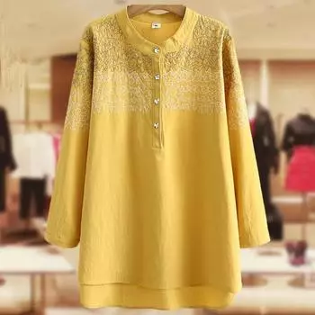 Осенние женские рубашки, женские однотонные топы, женские блузки с длинным рукавом, вышитый хлопок, свободная одежда больших размеров XXXXL белый