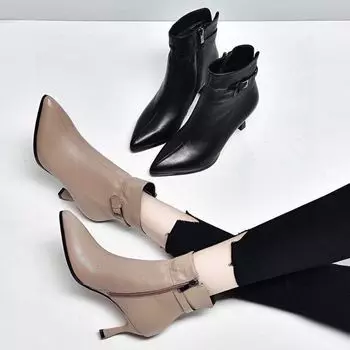 Осенние женские сапоги 2024 года, модные туфли на высоком каблуке с острым носком, ботильоны на молнии, женская обувь, сапоги, сапоги для женщин 35 абрикосовый