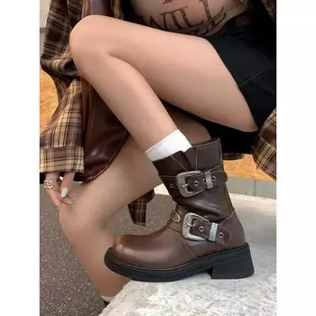 Осенние женские сапоги-рыцари с толстой подошвой выше колена, утягивающие, с длинными трубами и круглым носком, универсальные, матовая мягкая кожа 35