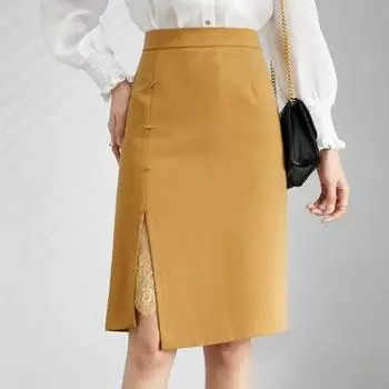 Осенние женские сексуальные тонкие кружевные юбки, женская прямая желтая юбка с высокой талией S чёрный