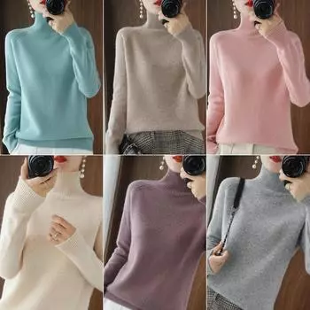 Осенние женские свитера, зимний женский пуловер, топы, женская одежда, водолазка, шерстяная трикотажная шерстяная базовая футболка 2021, однотонные футболки S синий